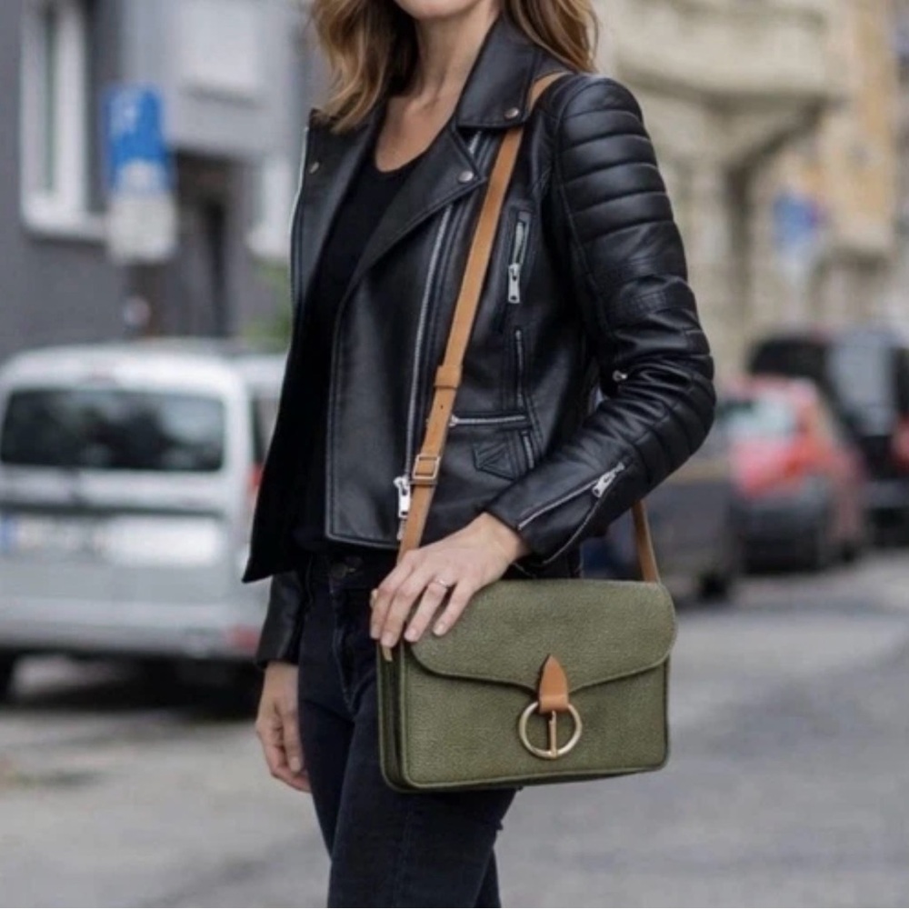 Vintage 1980s Christian Dior Military Green Leather Flap Shoulder Crossbody Bag